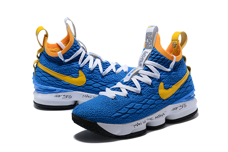 Men Nike Lebron James 15 Blue White Yellow Shoes